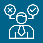 3 figure making a decision between a checkmark and an x representing correct and wrong options
